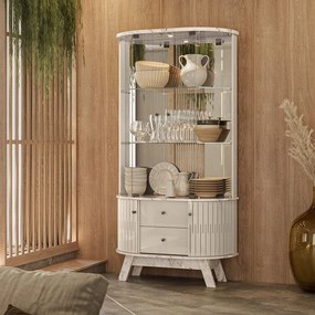 Cristaleira de Vidro com Led 91cm Sala de Jantar Zunari M20 - D'Rossi - Calacata e Off White