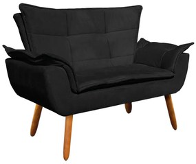 Sofá Namoradeira e Poltrona Giratória MM30 Opala Suede D03 - D'Rossi - Preto