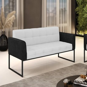 Sofá Namoradeira 2 Lugares Base Industrial Preto Elisa Preto/Linho Cinza A05 D03 - D'Rossi