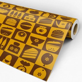 Papel de parede adesivo cozinha marrom e mostarda