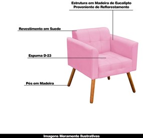 Poltrona Decorativa Pés Palito Karen Suede Rosa G19 - Gran Belo