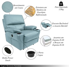 Poltrona do Papai Sala de Cinema Reclinável Mia Power Elétrico Base Fixa Couro Azul Celeste G40 - Gran Belo