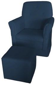 Poltrona Suzi Amamentação Balanço + Puff Suzi Suede Azul Marinho