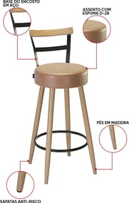 Mesa Bistrô Alta Dhalia e 2 Banquetas 50cm Kyara PU S02 - D'Rossi - Caramelo