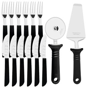 Kit para Pizza Tramontina com Lâminas em Aço Inox e Cabos de Polipropileno 14 Peças Preto