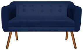 Namoradeira 02 Lugares Julia Suede Azul Marinho 140 cm Pés Palito Castanho D'Rossi