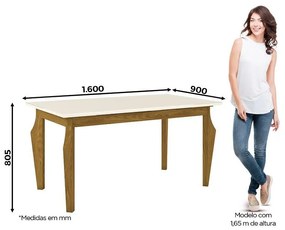 Mesa de Jantar Tampo de Vidro 160cm Ghala Nature Off White