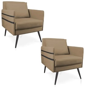 Kit 02 Poltronas Mari Suede Pés Palito de Ferro Preto D03 - D'Rossi - Marrom Rato