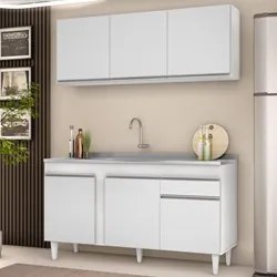 Armário Aéreo Argélia e Balcão Gabinete com Pia Inox 150cm Dakota Bran