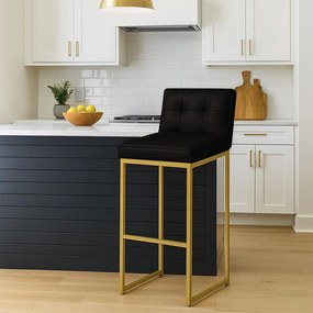 Banqueta Cozinha Alta com Encosto Industrial Dourado Lirina PU C05 - D'Rossi - Preto