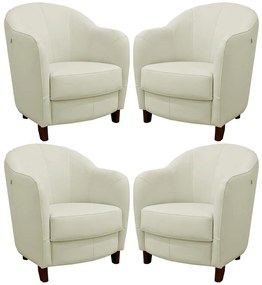 Kit 4 Poltronas Decorativas Sala de Estar Pés Madeira Kairós Couro Off White G03 - Gran Belo
