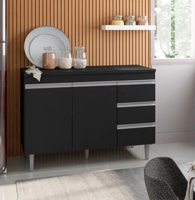 Balcão Cozinha com Tampo 120cm 3 Gavetas Leticia A01 - D'Rossi - Preto