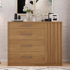Cômoda Ripado Yana 136cm com 1 Porta 4 Gavetas Puxador Alumínio MDP Buriti  G11 - Gran Belo