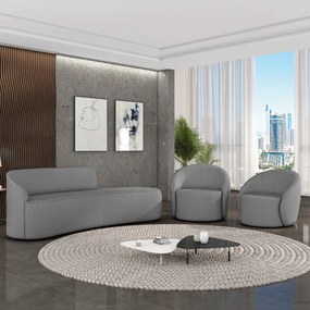 Sofá 4 Lugares Orgânico 220cm Morgan e 2 Poltronas Lua Linho Grafite