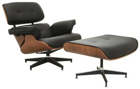 Poltrona Decorativa Sala de Estar Giratória com Apoia-pés Charles Eames PU Preto G56 - Gran Belo