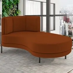 Chaise Longue Divã 164cm Braço Esquerdo Logus D06 Veludo Telha - Mpoze