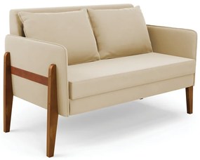 Sofá Namoradeira Lana Suede Base de Madeira D03 - D'Rossi  - Bege