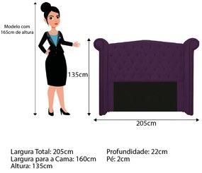 Kit Cabeceira e Calçadeira Veneza 160 cm Queen Size Suede Roxo - ADJ Decor