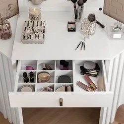 Penteadeira Camarim de Canto com Espelho 1 Gaveta Glitter Branco - Alb