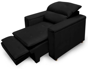 Poltrona Reclinável Retrátil Onix Veludo Preto - Sheep Estofados - Preto