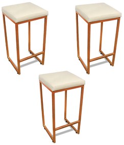 Banqueta Alta para Cozinha Industrial Kit 3 Nick Bronze e Sintético D03 - D'Rossi - Bege