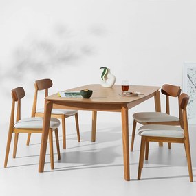 Conjunto Mesa de Jantar Lalá Retangular Carvalho Americano - 1,80mx1m + 4 Cadeira Nord Encosto Madeira - Off White