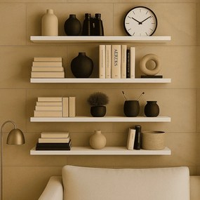 Prateleira Madeira Flutuante Multiuso Kit 4 68x20 Luara L06 - D'Rossi - Branco