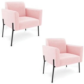 Poltrona Pé de Ferro Preto para Sala Kit 2 Marisa Suede D03 - D'Rossi - Rosa Bebê