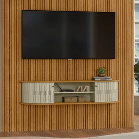 Painel TV 65 Pol 179cm Ripado Valen e Bancada Suspensa Norezi M20 - D'Rossi - Cumaru(fosco)/Opala(brilho)