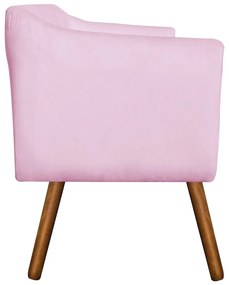 Kit 01 Namoradeira 02 Lugares e 02 Poltronas Julia Suede Rosa Bebê com Strass Pés Palito Castanho D'Rossi