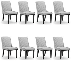 Cadeira Sala de Jantar Base Madeira Preto Kit 8 Sofia Suede D03 - D'Rossi - Cinza