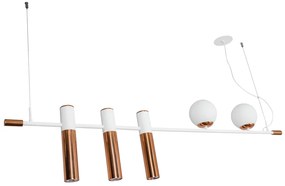 Pendente Vittu 150X30Cm 3Xmr16 Gu10 + 2Xe27 G45 / Cabo Aço Chumbador +... (BT - Branco Texturizado, FOSCO)