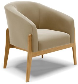 Poltrona com Puff Base de Madeira Stella Suede Marrom Rato D03 - D'Rossi