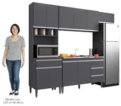 Cozinha Modulada 5 Peças Balcão com Pia 120cm Andréia Cinza- AJL Móvei