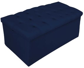 Recamier Baú Estofada Mel 90 cm Solteiro Com Capitonê Suede Azul Marinho - ADJ Decor