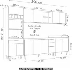 Armário de Cozinha CP05 Com Pia 150cm Pérola Z34 Preto      - Mpozenat
