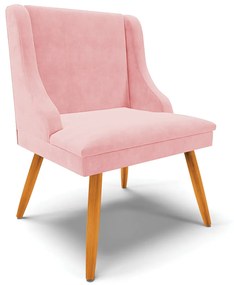 Poltrona Decorativa Pés Palito de Madeira Firenze Suede Rosa Bebê/Natural G19 - Gran Belo