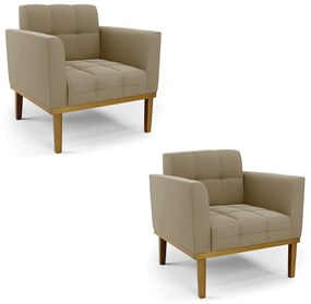 Kit 2 Poltronas Decorativas Karen Pés Fixo em Madeira Castanho Suede Nude G19 - Gran Belo