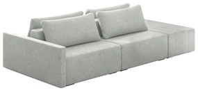 Sofá Ilha Modulado Puff Lateral Base Madeira Milos 252cm Linho Cinza Claro G33 - Gran Belo