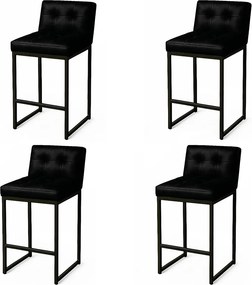 Banqueta Cozinha Alta com Encosto Industrial Kit 4 Preto Lirina PU C05 - D'Rossi - Preto