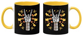 Caneca Caveira Esqueleto Guitarra Rock com Alça Amarela