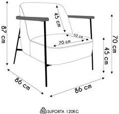Poltrona para Sala Pés Metálicos Kit 2 Ellen S06 Boucle Preto - Mpozen