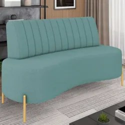 Sofá 2 Lugares 135cm Pés Aço Dourado Tamar Boucle Azul Z08  - Mpozenat