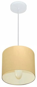 Lustre Pendente Cilíndrico Md-4046 Cúpula em Tecido 18x18cm Algodão Crú - Bivolt