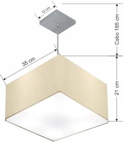 Lustre Pendente Quadrado Md-4020 Cúpula em Tecido 21/35x35cm Algodão Crú - Bivolt