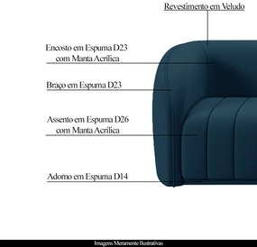 Conjunto Sala de Estar Sofá 252cm 3 Lugares e Poltrona Adam Veludo Azul Marinho G45 - Gran Belo