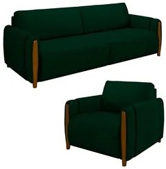 Conjunto Sofá 3 Lugares 223cm e Poltrona 98cm Amaranto M22 Veludo Verd