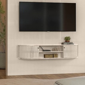 Painel TV 65 Pol 179cm Ripado Valen e Bancada Suspensa Norezi Calacata/Off White M20 - D'Rossi