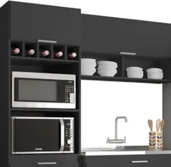 Armário de Cozinha CP04 Com Pia 100cm Pérola Z34 Preto      - Mpozenat
