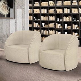 Kit 2 Poltronas Decorativas Sala de Estar Clarke Bouclê Bege G45 - Gran Belo